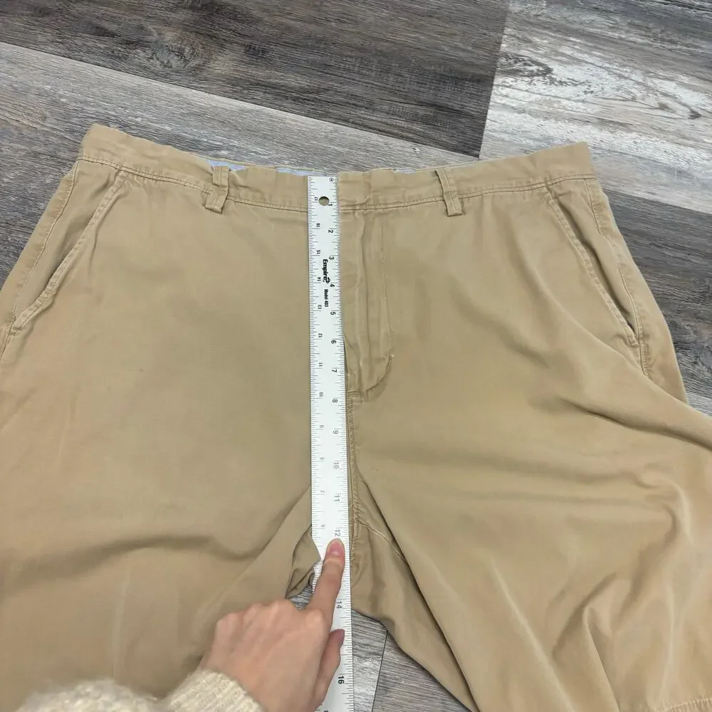 J Crew Broken-In Rivington Khaki‎ Tan Mens 36 Flat Front Preppy Chino Shorts EUC